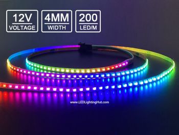 12V 4mm Ultra Slim Digital Addressable RGB LED Strip, 120/m, 200/m Available